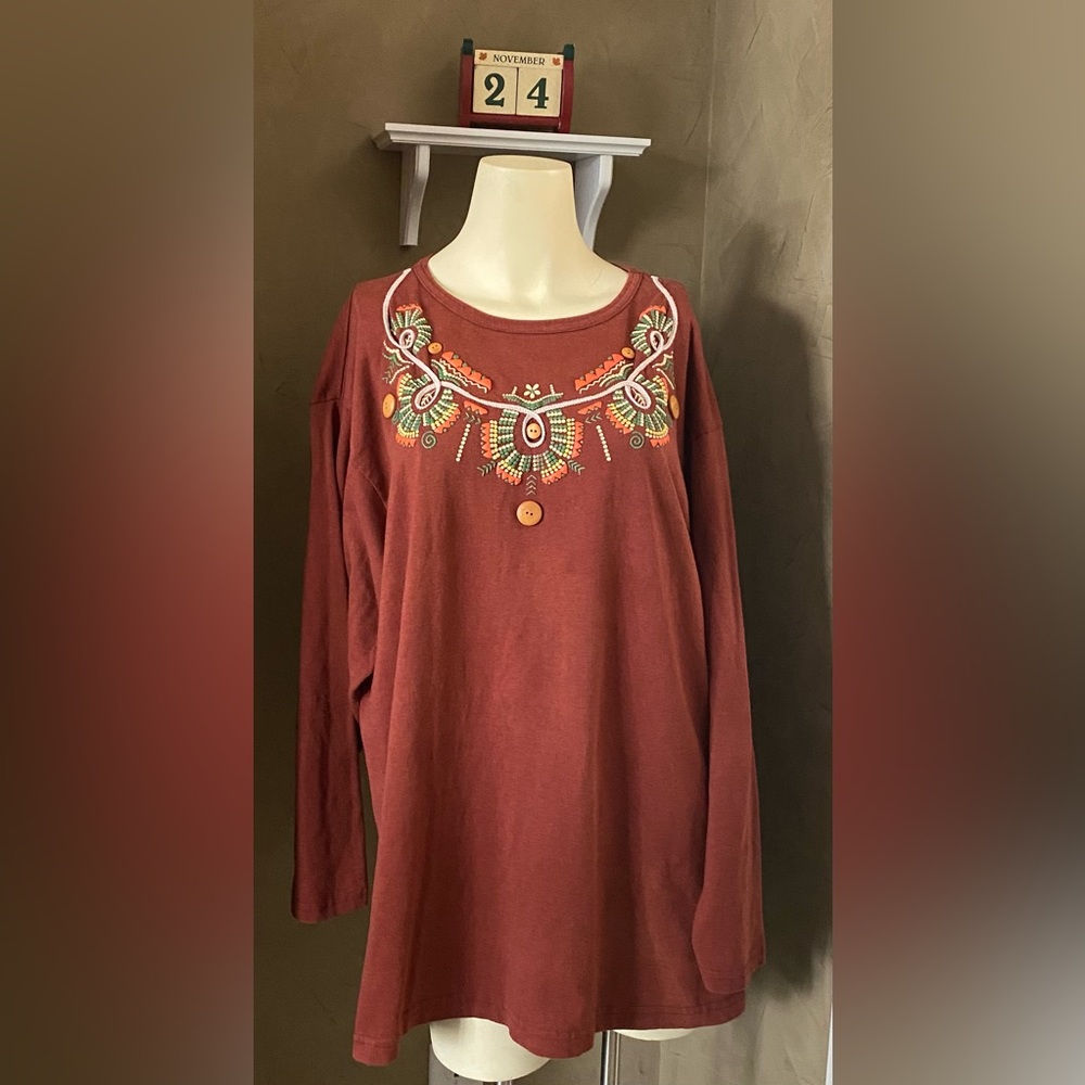 Bobbie Brooks women's size 18W/20W long sleeve blouse shirt top brown